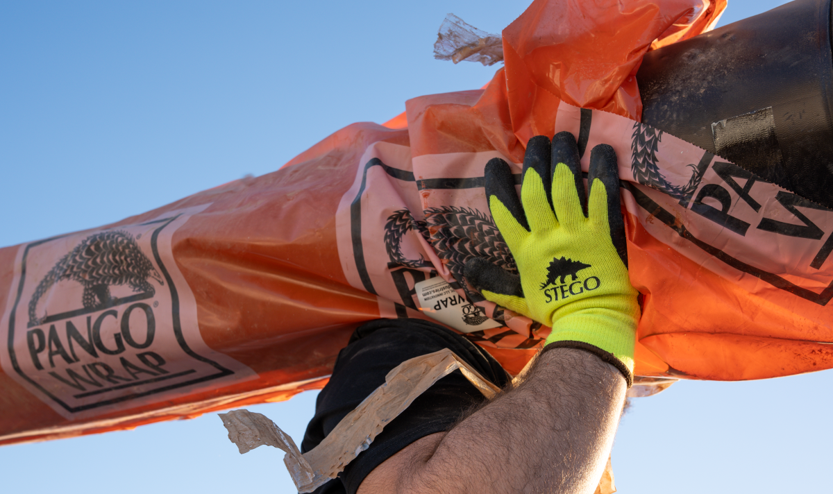pango wrap roll being carried on the jobsite